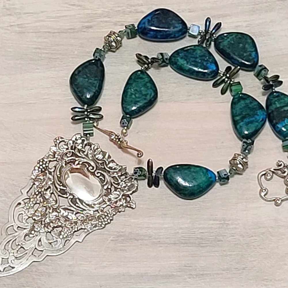 Hancrafted Statement Necklace,Green Chrysocolla, … - image 4